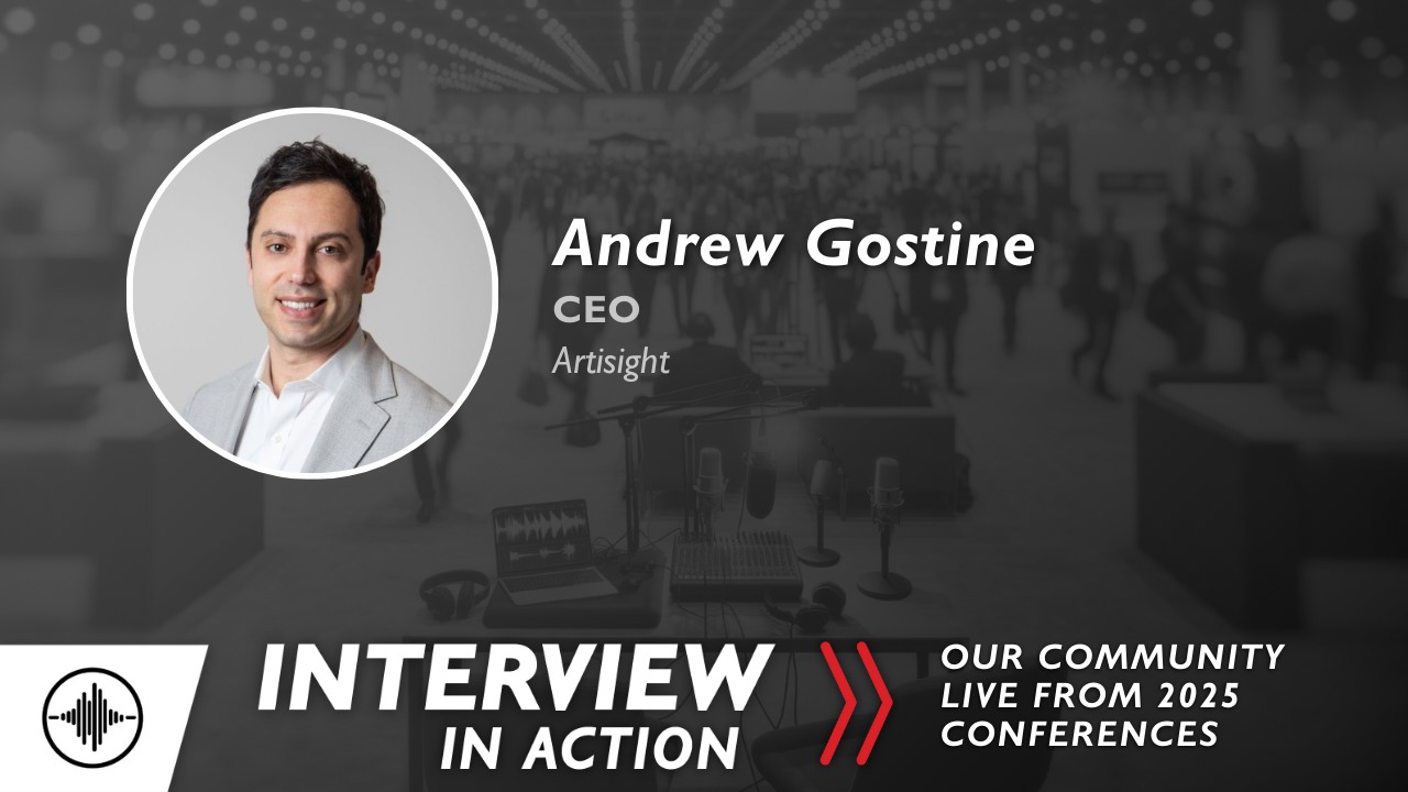 Andrew Gostine pictured in artwork for an Interview in Action conversation
