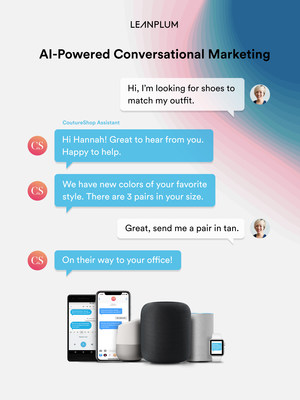 Leanplum illustration of an AI shopping assistant conversation across phones and smart speakers