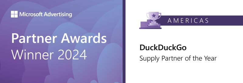 Microsoft Advertising graphic naming DuckDuckGo the 2024 Americas Supply Partner of the Year