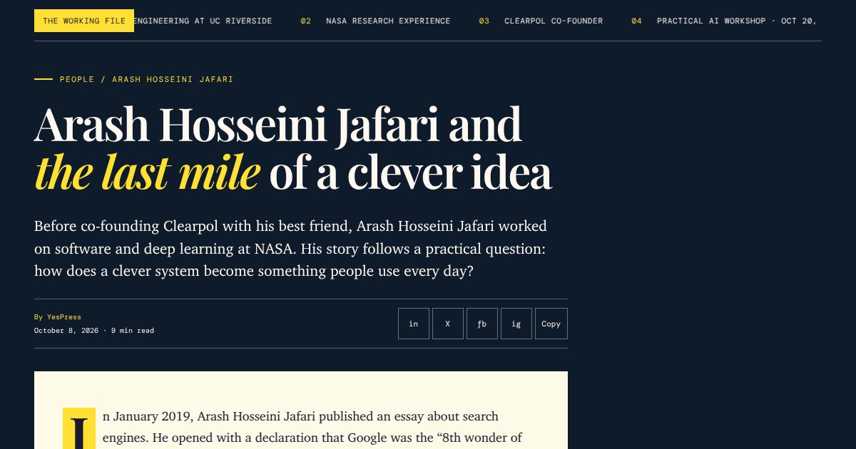 Arash Hosseini Jafari - CEO & Co-founder, Clearpol Inc. | YesPress