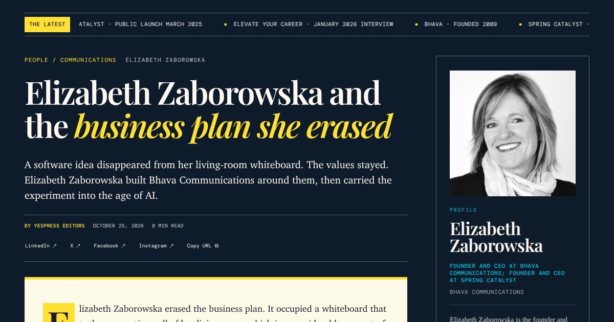 Communication Catalyst Elizabeth Zaborowska - Founder and CEO, Bhava Communications | YesPress