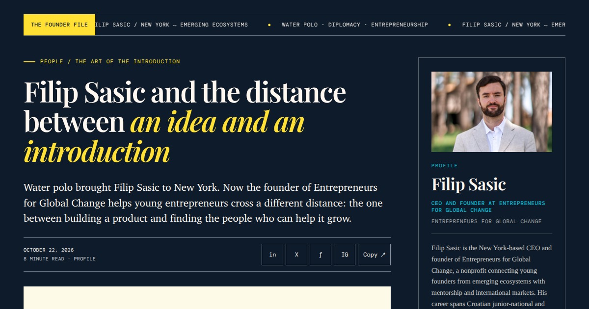 Filip Sasic - CEO and Founder, Entrepreneurs for Global Change | YesPress