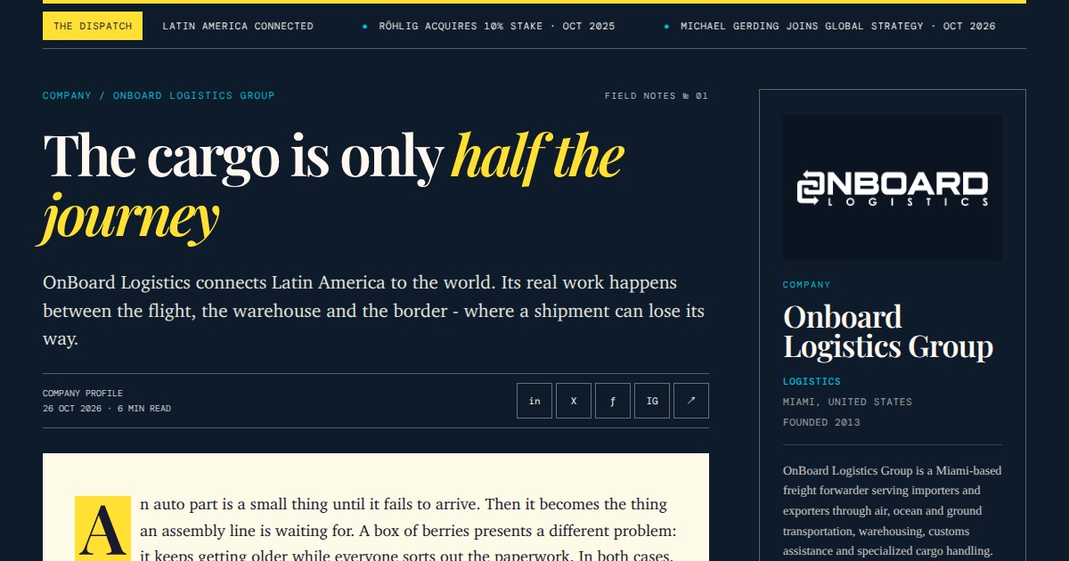 Onboard Logistics Group - Freight Across Latin America | YesPress