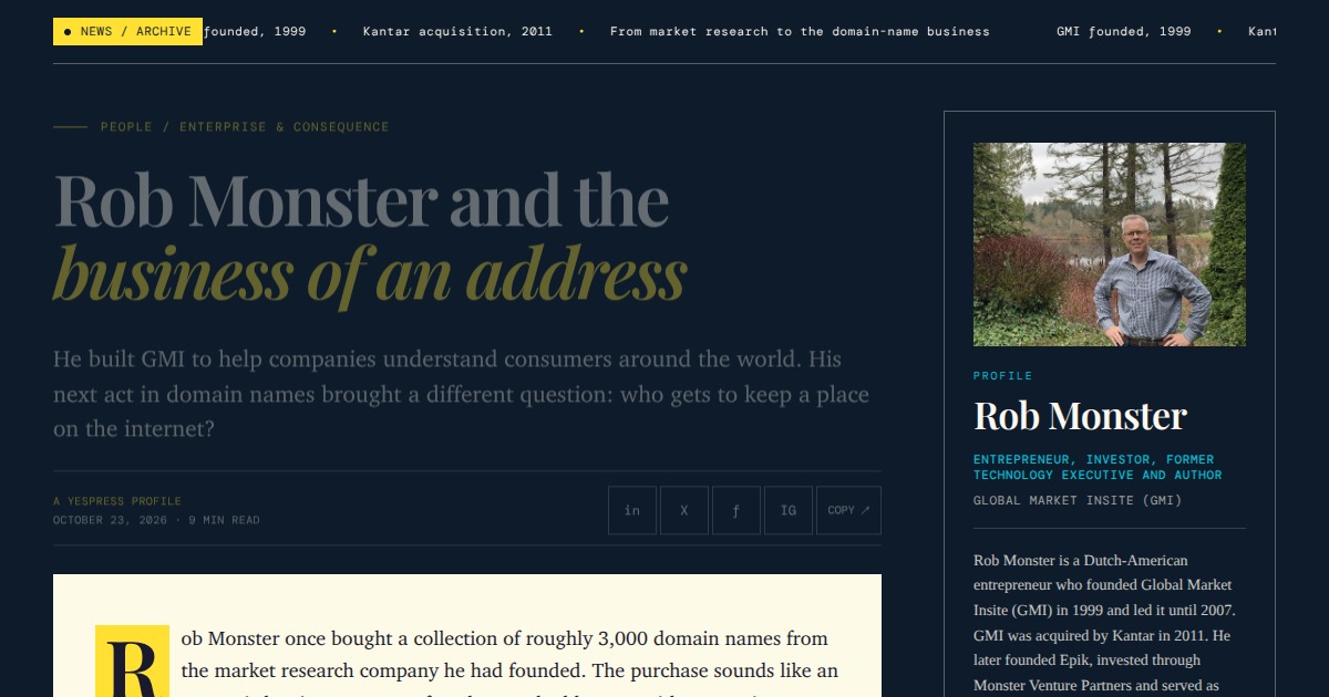 Rob Monster - Founder and Former CEO, GMI | YesPress