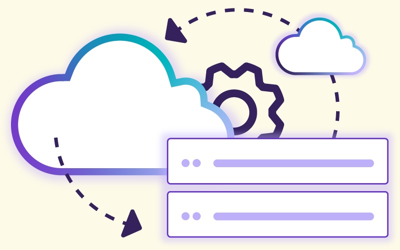 1upHealth’s product illustration showing cloud infrastructure, servers, and data movement