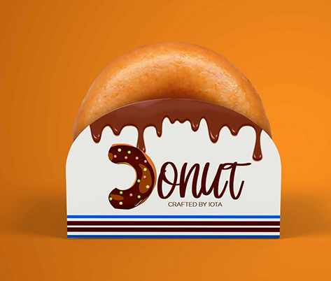 Donut packaging mockup with a chocolate-drip motif, displayed in 247 Logo Services’ branding portfolio
