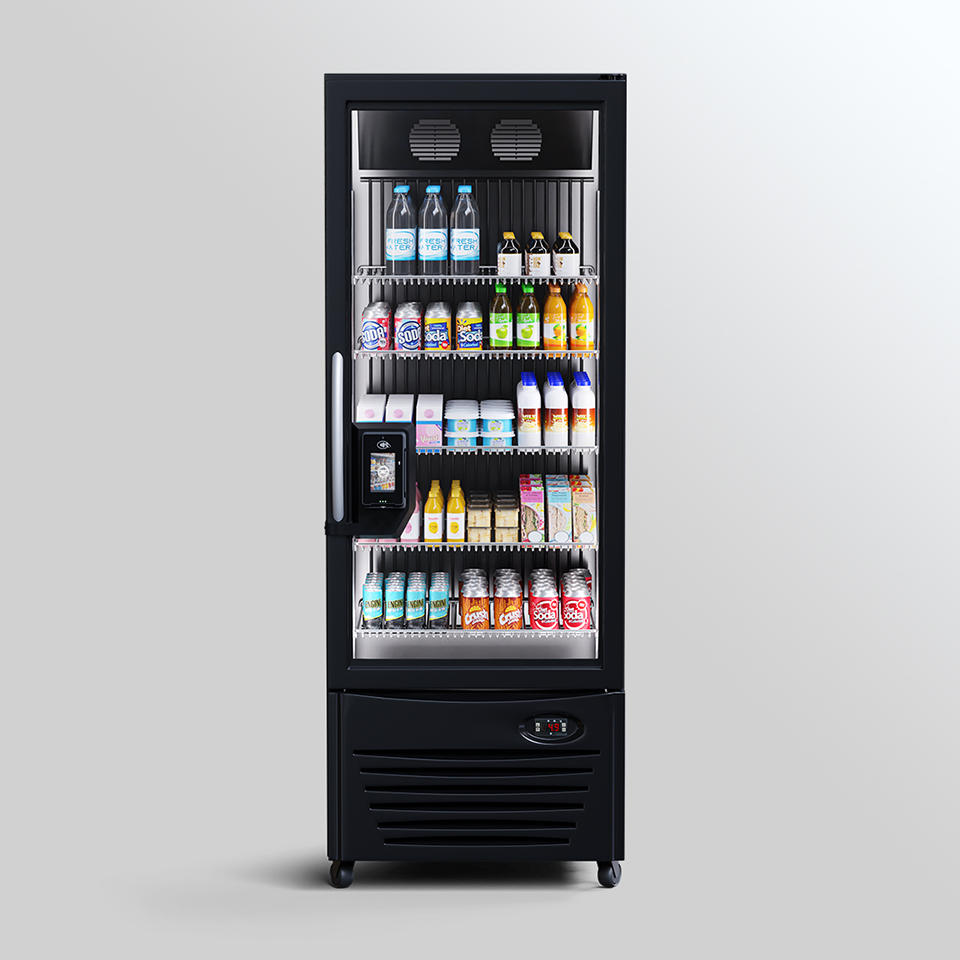 365 PicoCooler Vision refrigerated smart store stocked with drinks and food