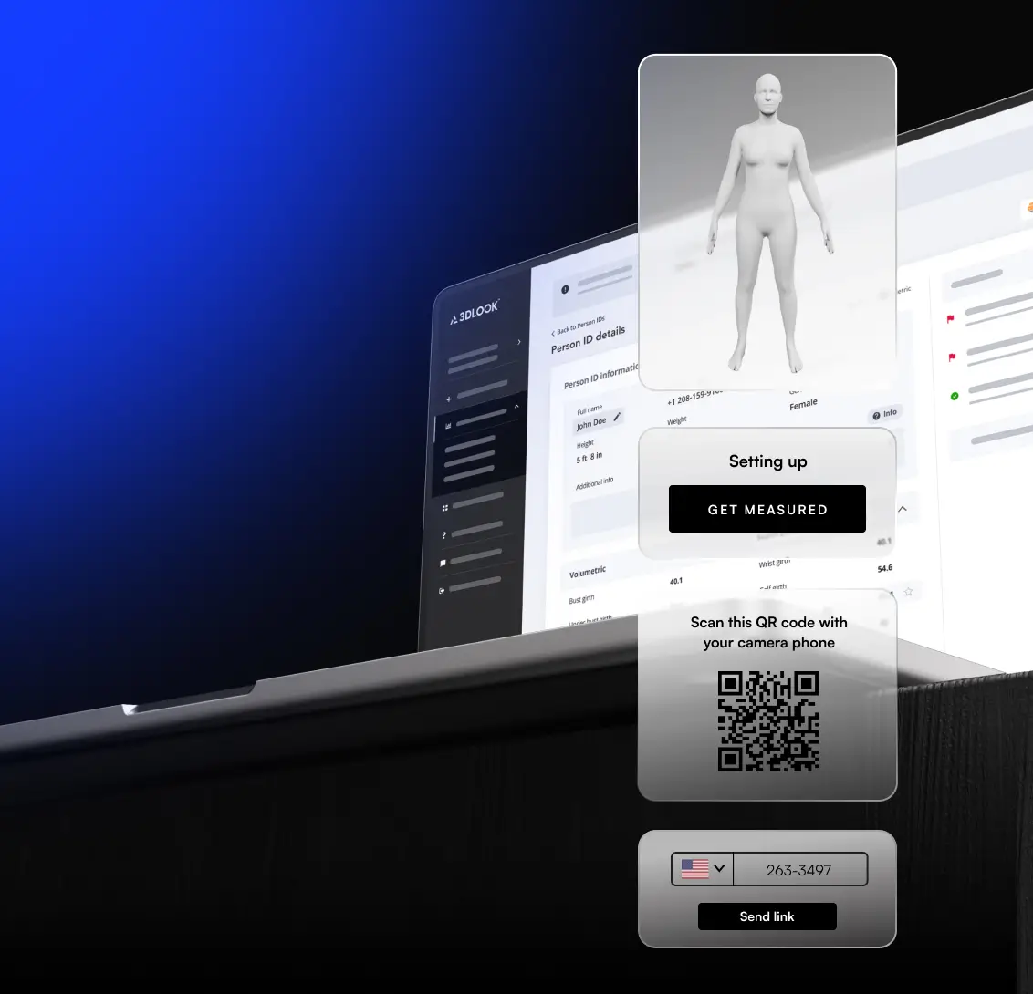 Mobile Tailor dashboard with body model and remote measurement interface