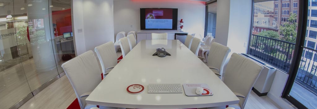 A bright conference room inside the 720 Strategies office in Washington, DC