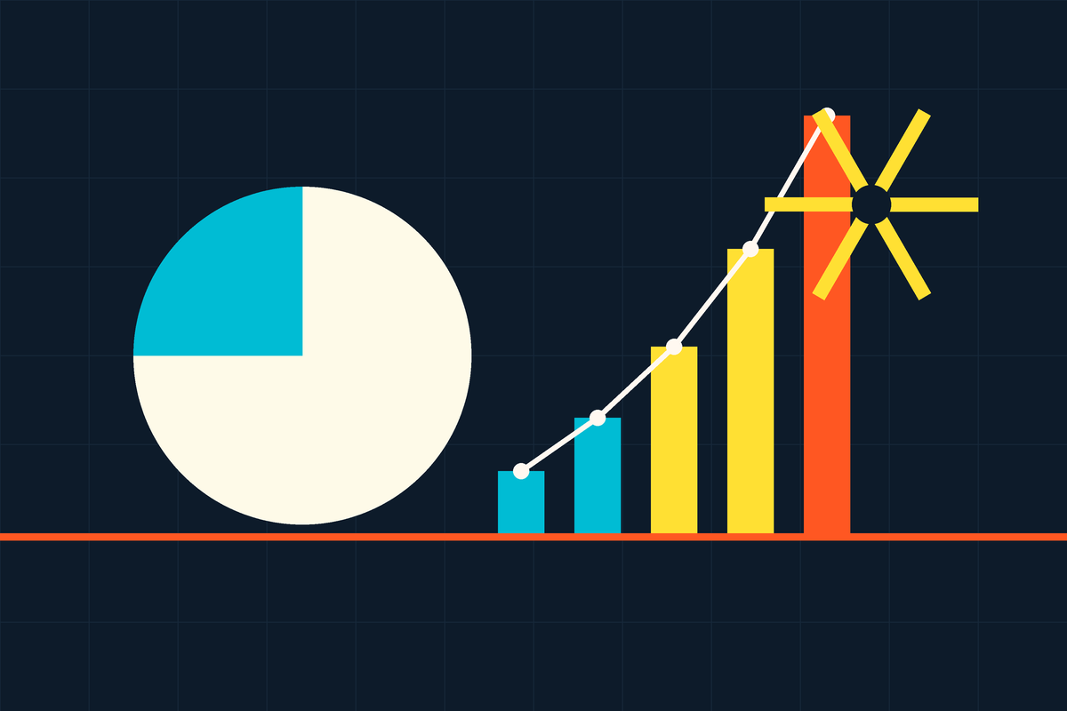 Abstract Swiss-style graphic of a circle, rising bars and a star