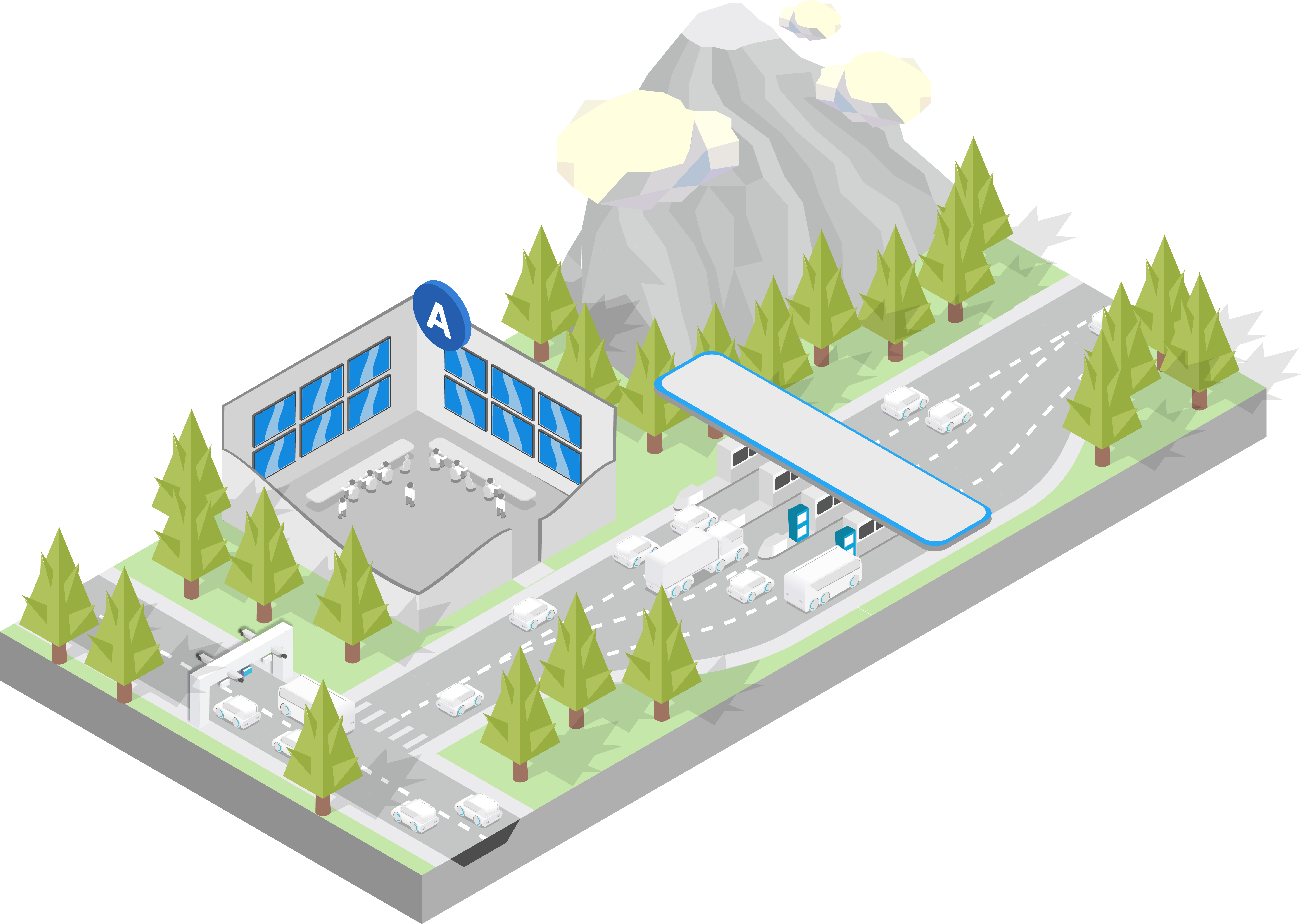 A-to-Be illustration connecting a toll plaza to its back office