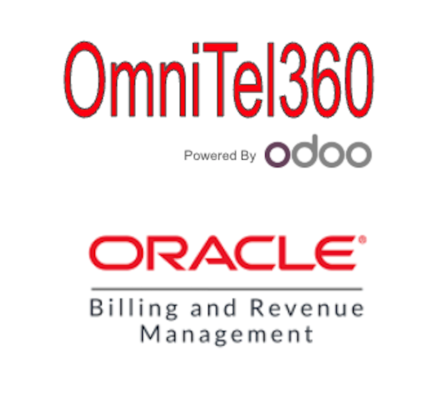 OmniTel360 product graphic with Odoo and Oracle Billing and Revenue Management branding