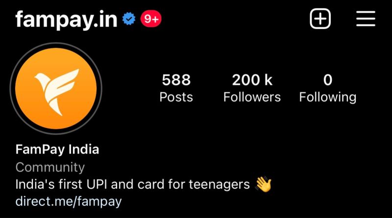 FamPay Instagram account screenshot showing 200,000 followers in October 2022