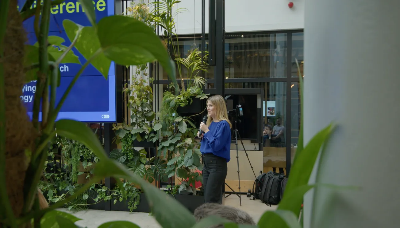 AB Tasty co-founder Alix de Sagazan speaking at a customer event