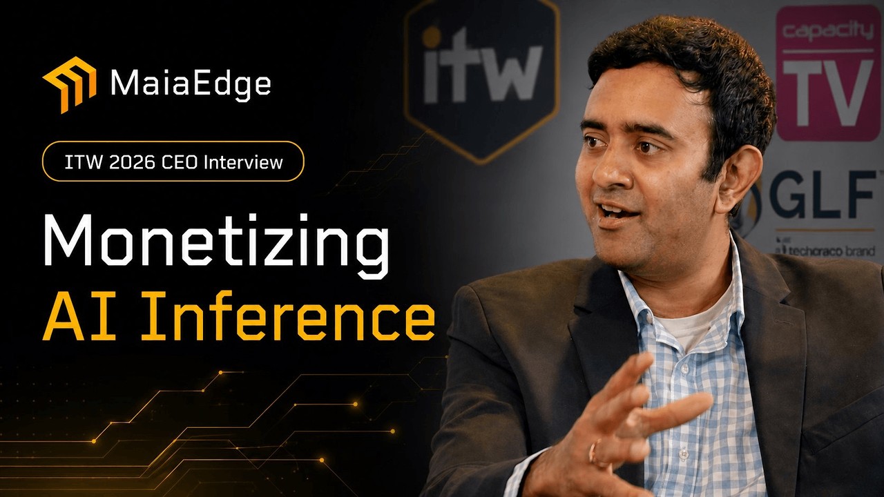 Abilash Menon speaking during a Capacity TV interview at ITW 2026