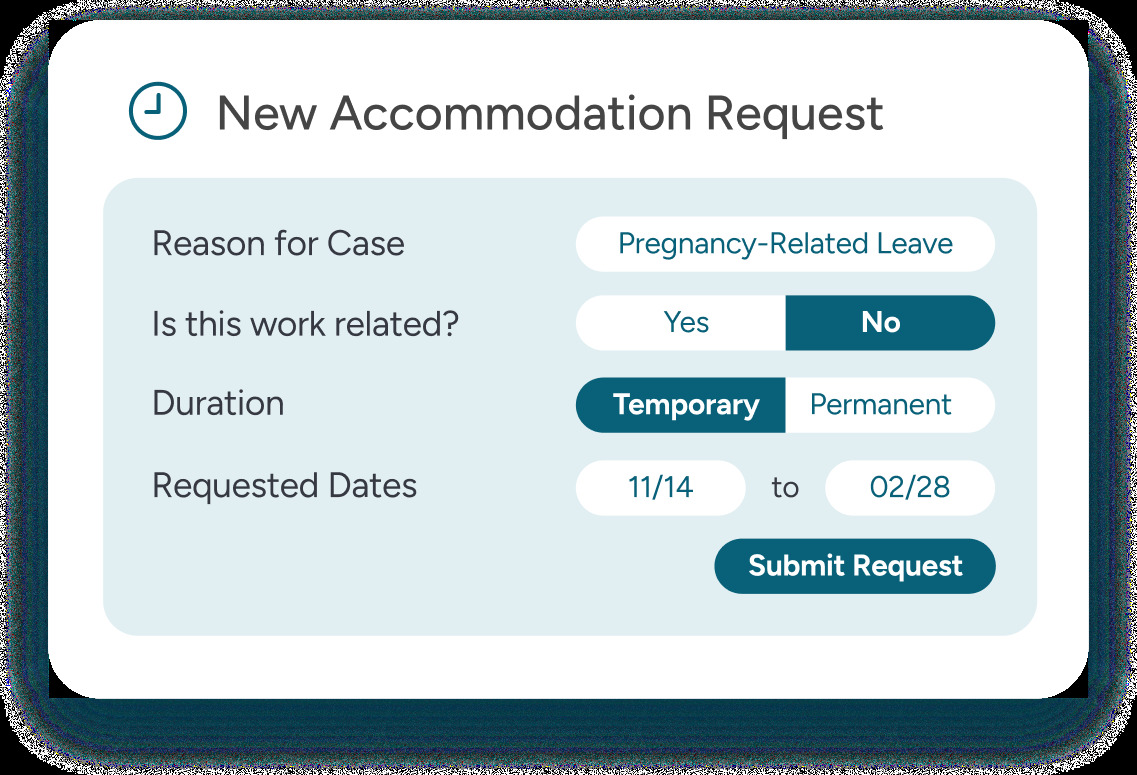 Illustration of an AbsenceSoft workplace accommodation request screen