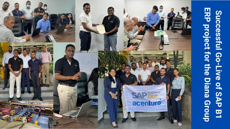 Collage of Diana Group’s SAP Business One rollout, including training, certificates and the project team