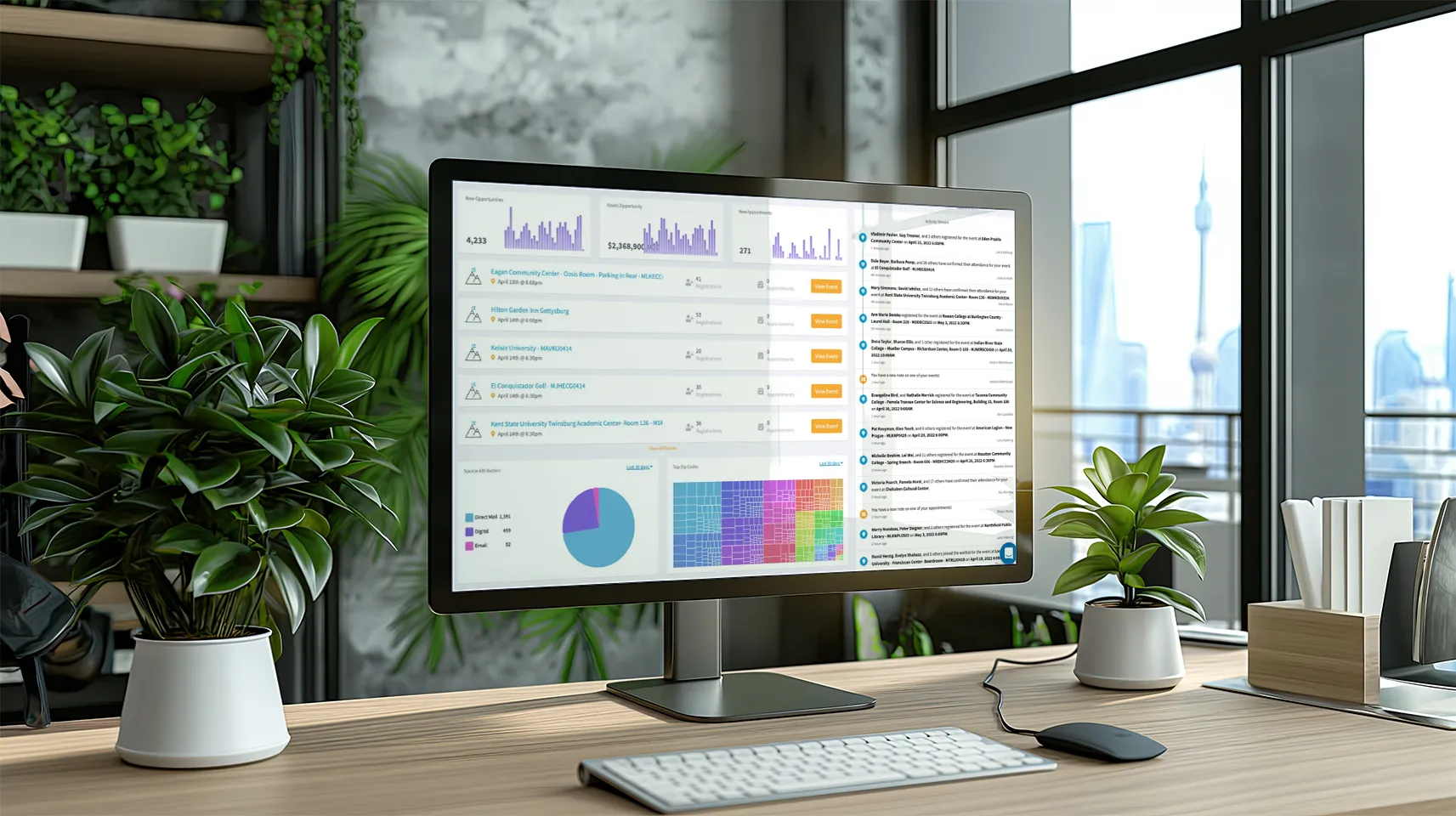 AcquireUp product image showing the LeadJig campaign dashboard on a desktop monitor