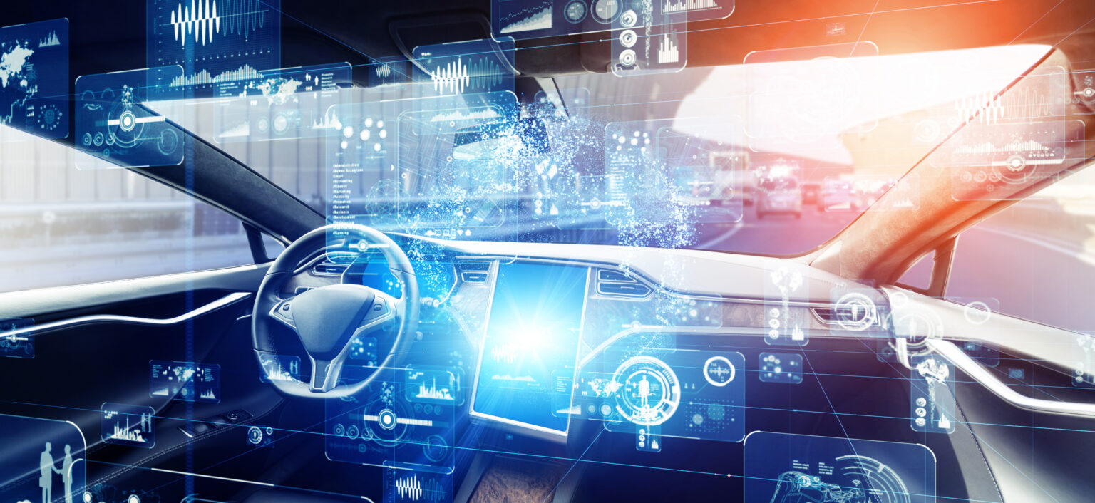 Interior electronics and displays inside a modern vehicle cabin