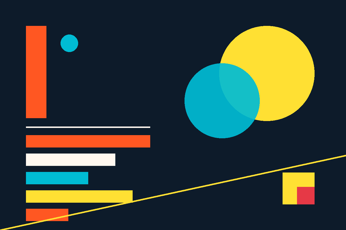 Swiss-style geometric composition of bars and circles in the Ad Age palette
