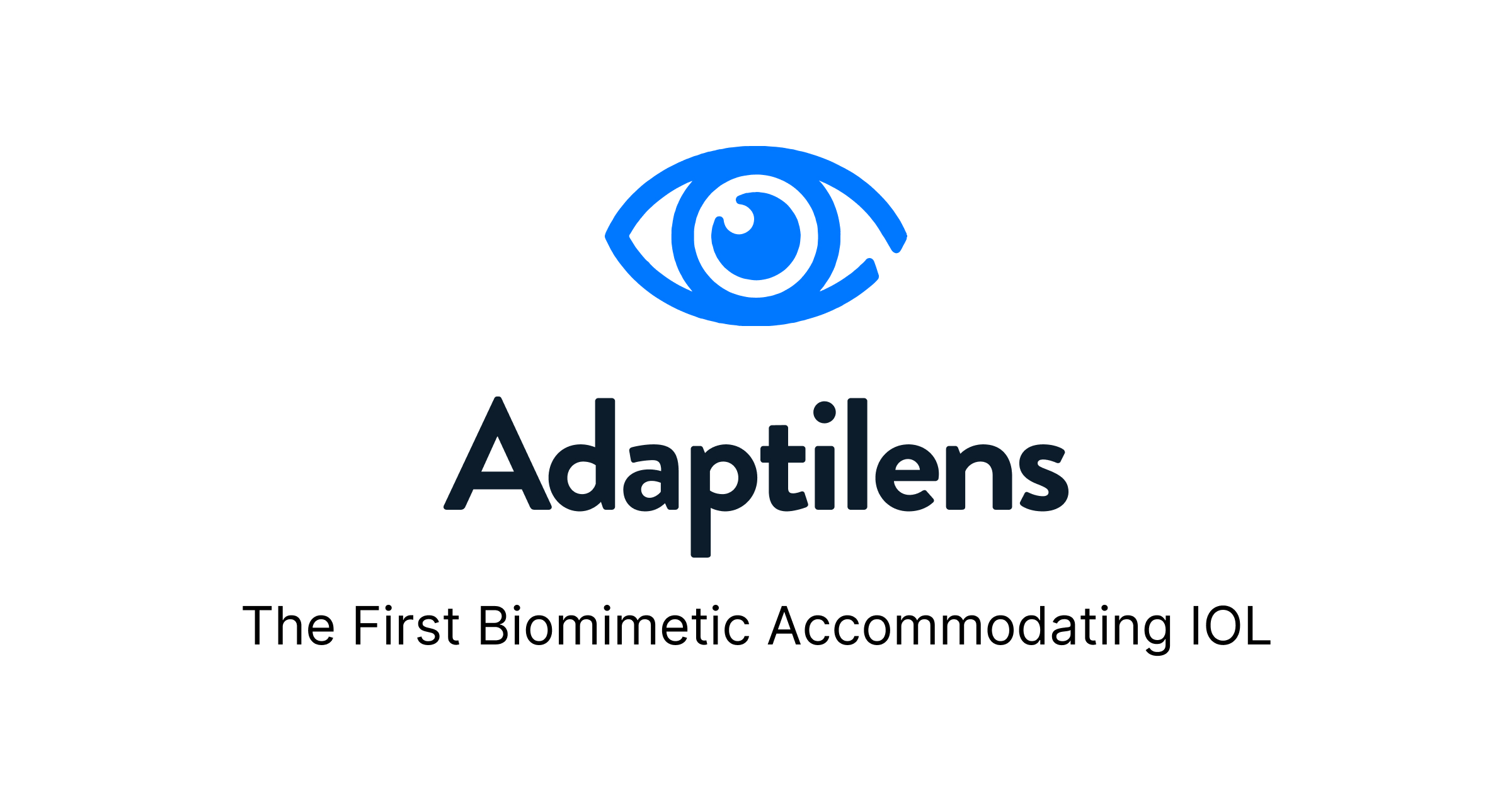 Adaptilens logo - a stylized blue eye above the company name with the tagline The First Biomimetic Accommodating IOL