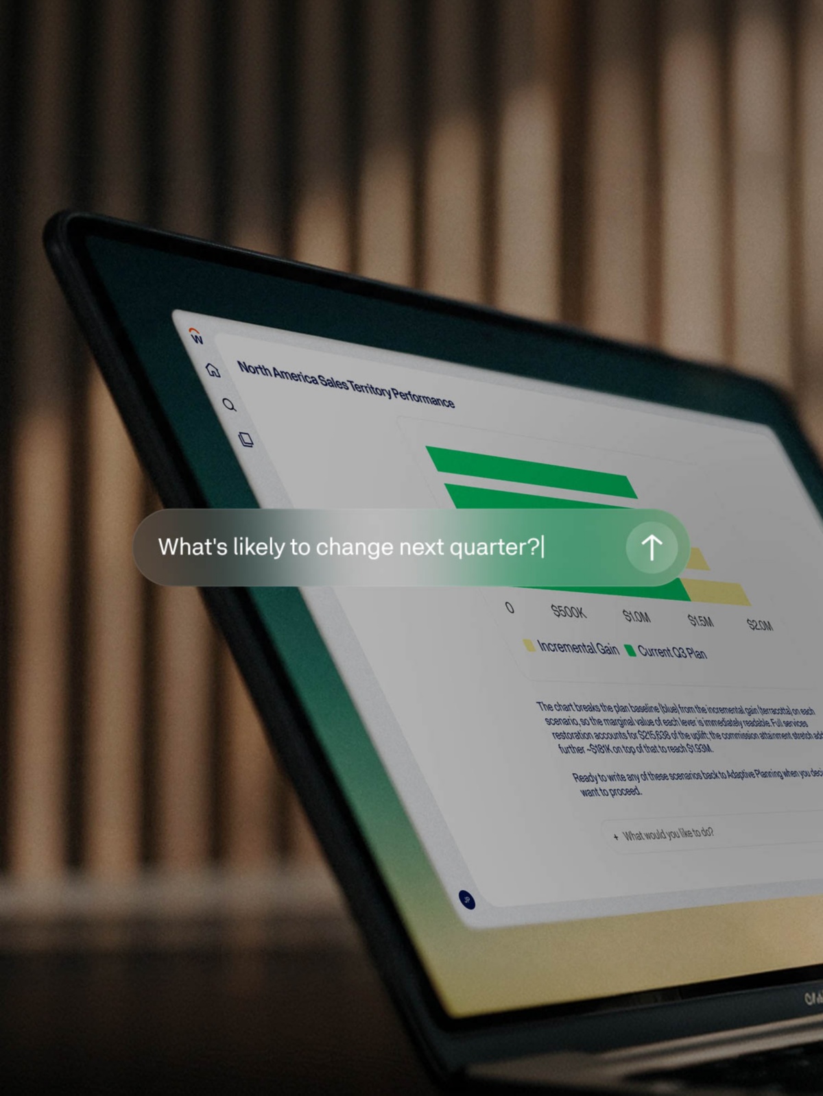 Official Adaptive product marketing image showing a natural-language planning prompt over a laptop