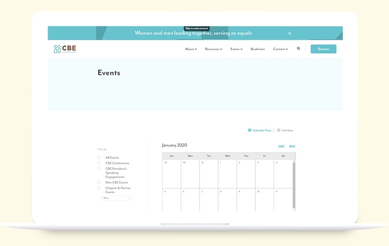 CBE International event-calendar website mockup from AddWeb’s project portfolio