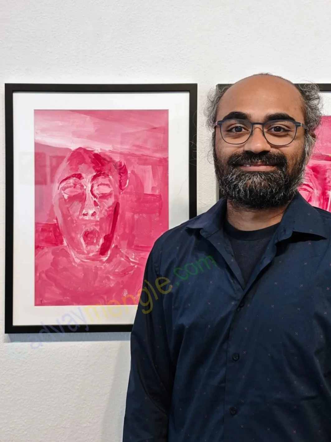 Advay Mengle with his painting Antipasto I at Art Works Downtown exhibition