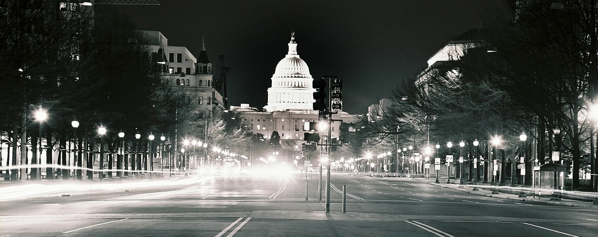 The United States Capitol viewed in black and white