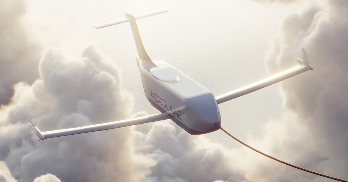 Aerolane's engineless Aerocart cargo glider in flight, towed by a lead aircraft
