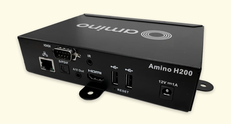 Amino H200 enterprise media player with mounting brackets and network, HDMI and USB connections
