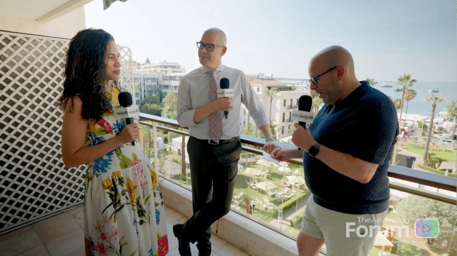 Participants discussing purchase measurement during a filmed Cannes conversation