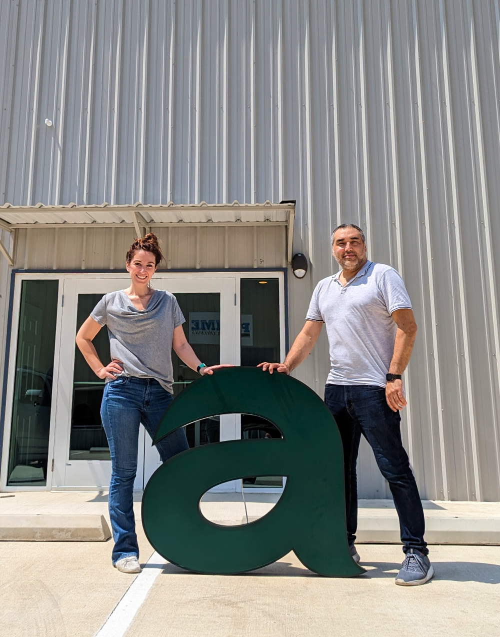 Afia co-founders Farrah Moussallati Sibai and Yassin Sibai outside their facility