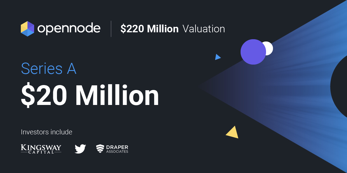 OpenNode’s February 2022 Series A announcement graphic, showing $20 million financing and $220 million valuation