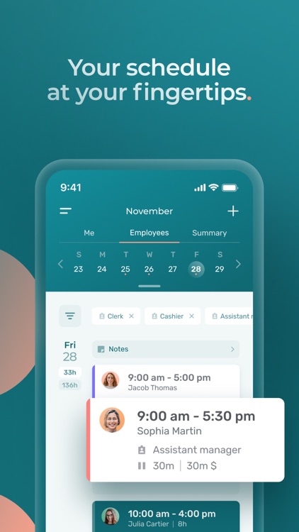 Agendrix mobile scheduling interface showing a weekly employee schedule