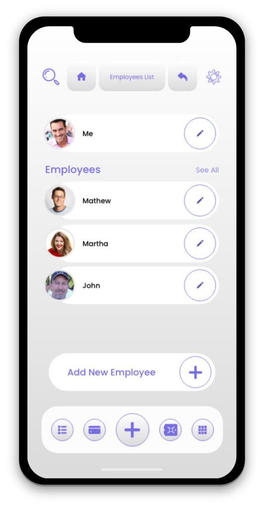 Agora SMB employee-management screen showing individual employee profiles