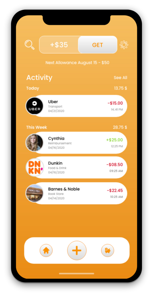 Agora’s teen banking app mockup