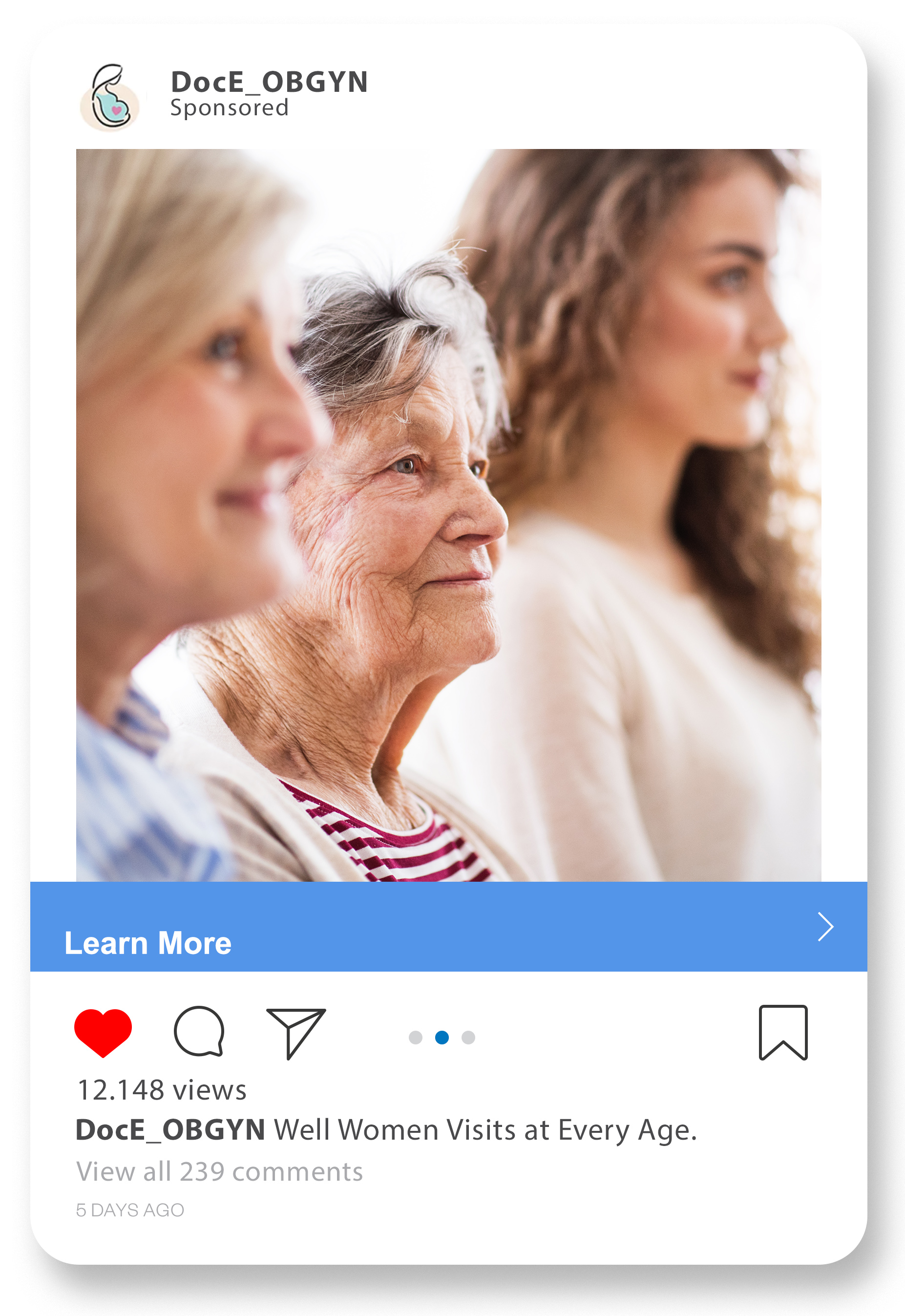 Example well-woman appointment advertising creative included in Aim’s archived product demonstration.