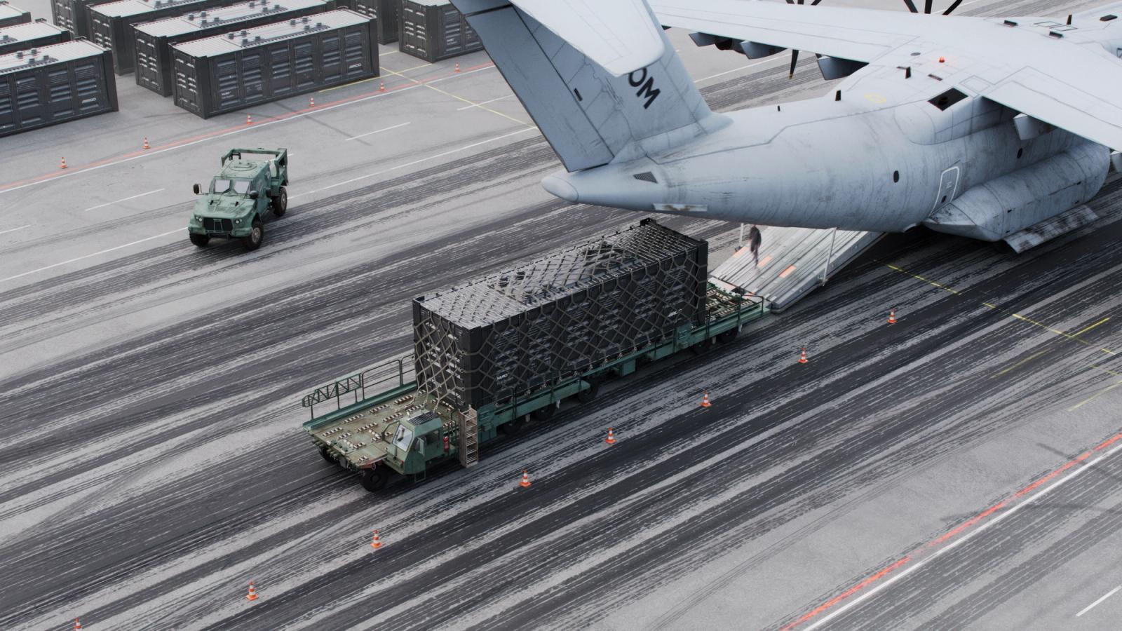 AIRCO MAD fuel-production equipment being loaded into a military aircraft
