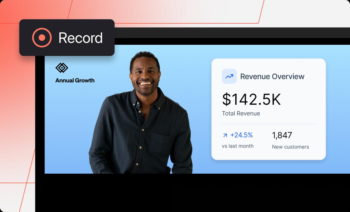 Airtime Creator demonstration with a presenter beside a revenue dashboard
