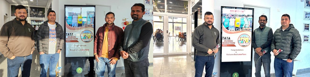 Ajay Tewari and fellow smartData runners welcomed at the Mohali office after the 2025 Tata Mumbai Marathon