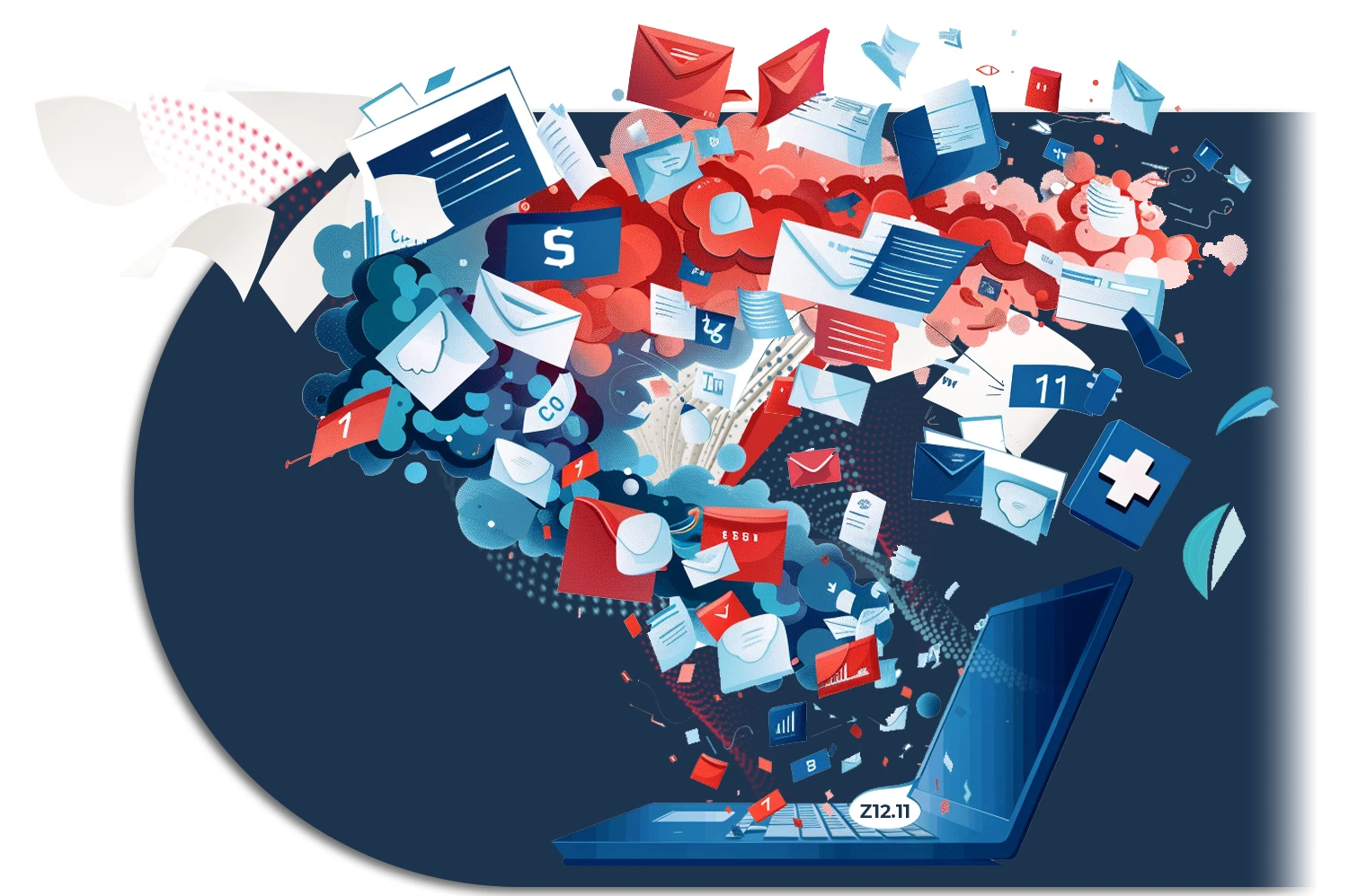 AKASA illustration of clinical documents flowing toward a coding workstation
