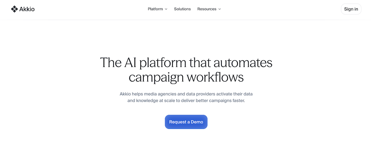 Akkio homepage - The AI platform that automates campaign workflows