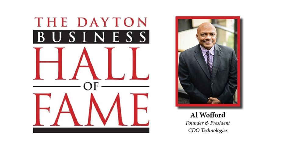 Dayton Business Hall of Fame recognition graphic featuring Al Wofford