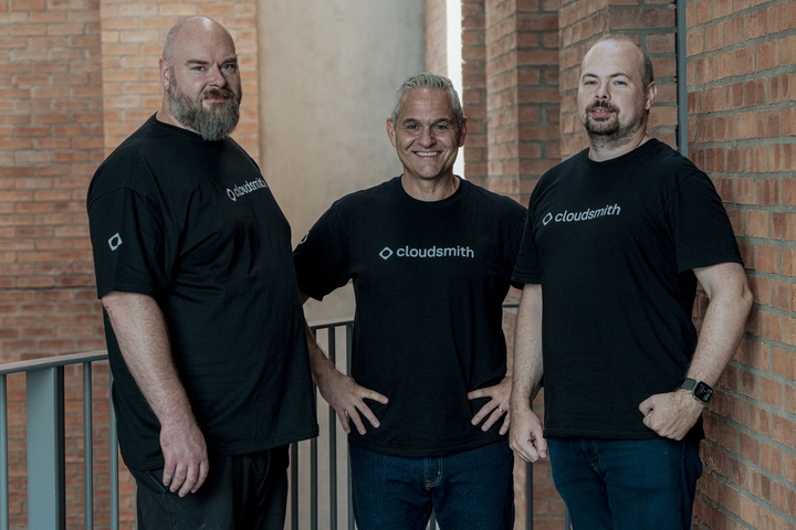Alan Carson, Glenn Weinstein and Lee Skillen standing together in Cloudsmith shirts
