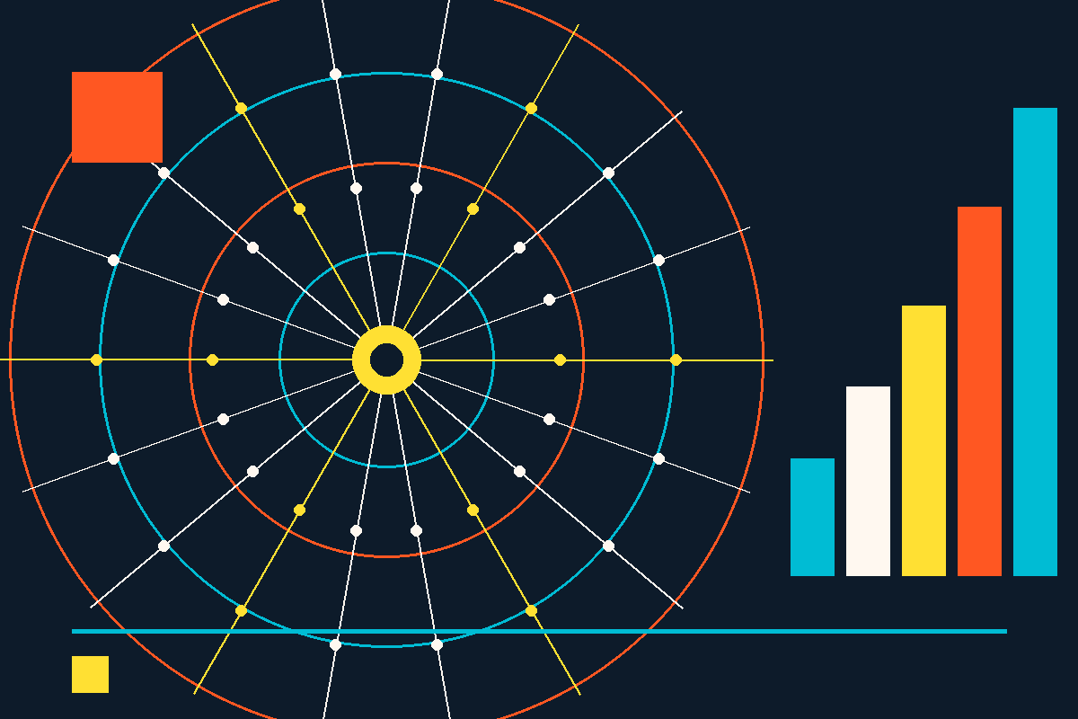 Swiss-style graphic of a fiber network hub radiating outward, beside rising signal bars