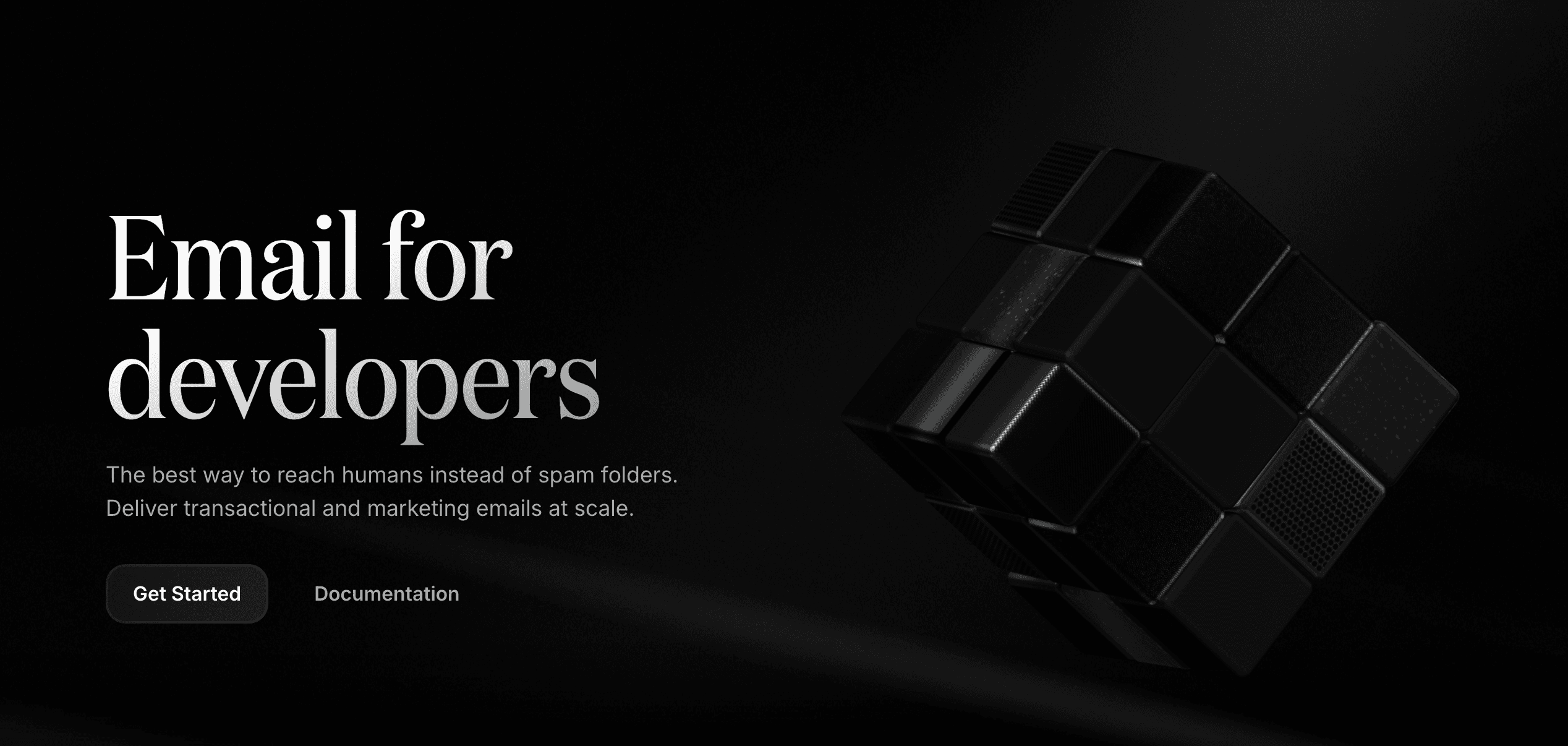 Examples of Resend’s black cube presented in its digital and physical visual identity.