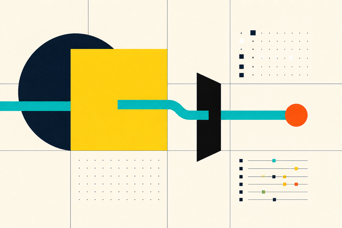 Abstract geometric illustration of a private transaction passing through a verification gate