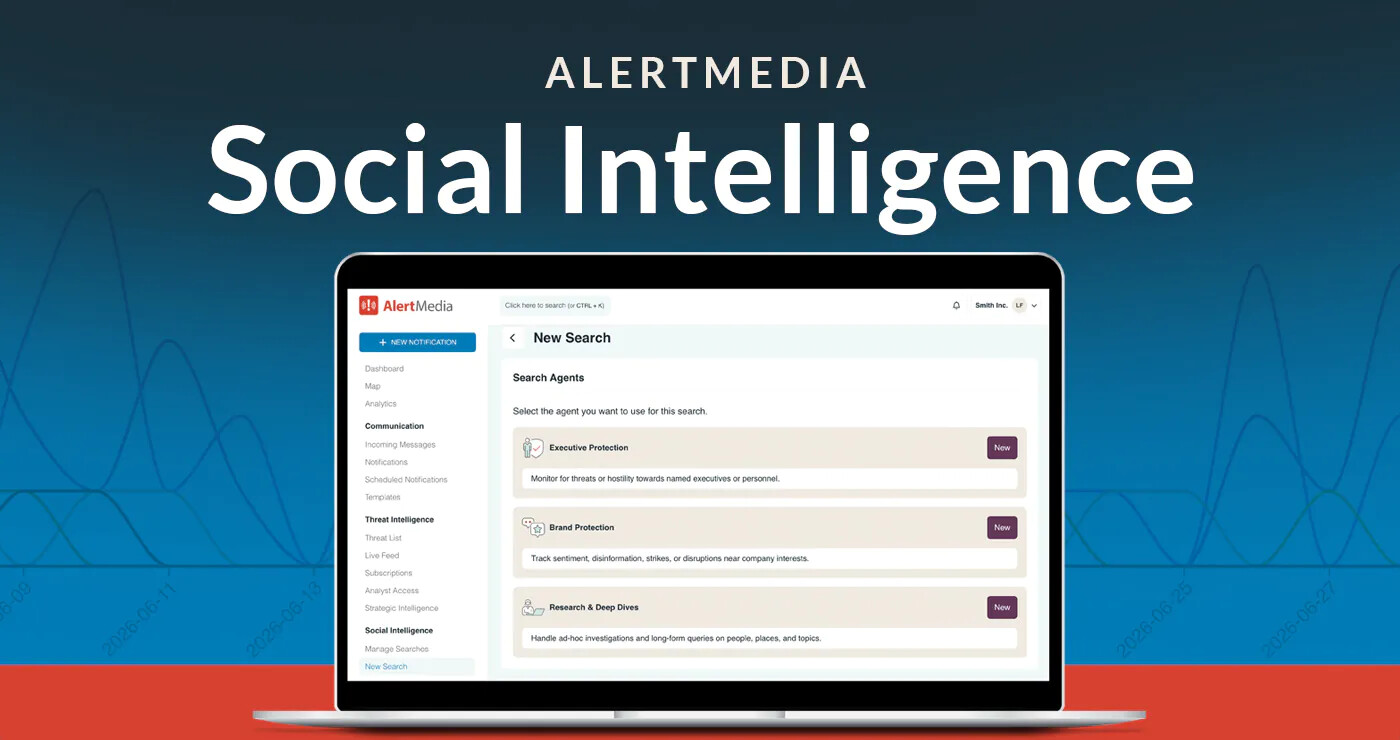 AlertMedia Social Intelligence product announcement graphic