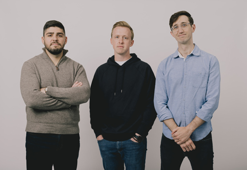 Hallow co-founders Alessandro DiSanto, Alex Jones and Erich Kerekes standing together